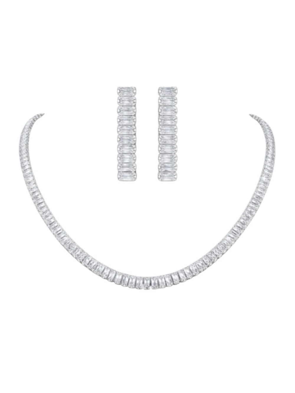 Baguette Simulated Diamond Tennis Necklace - Picture 1 of 11